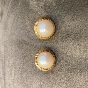 Elegant Gold and Cream Button Earrings